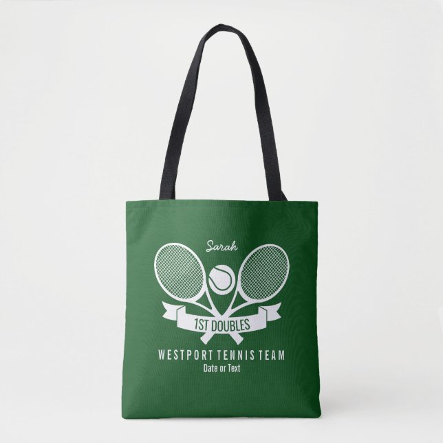 Tennis Racquet Ball Personalized Custom Green Logo Tote Bag (Front)