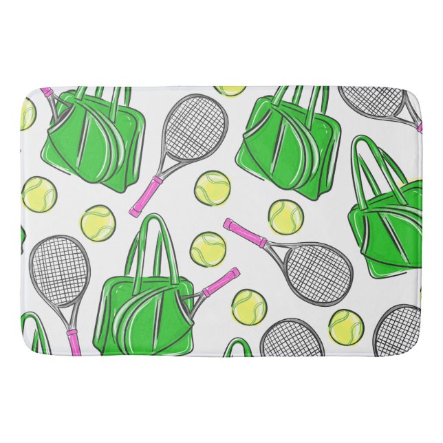 Tennis Racquet Green Bag Bath Mat (Front)