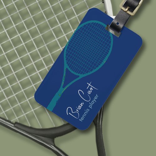 Tennis Racquet Personalized Blue Luggage Tag