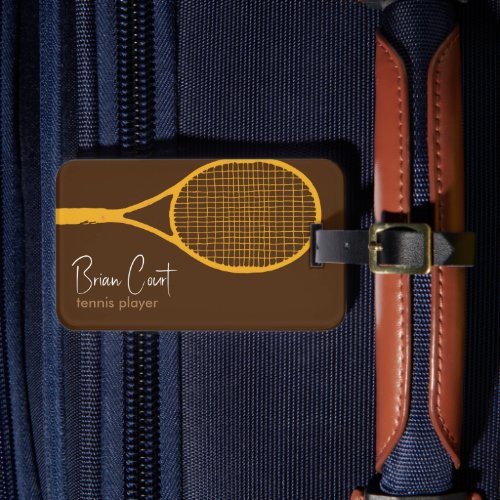 Tennis Racquet Personalized Brown Luggage Tag
