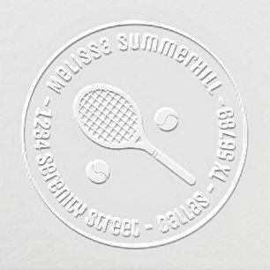 Tennis Racquet Racket and Balls Round Address Embosser
