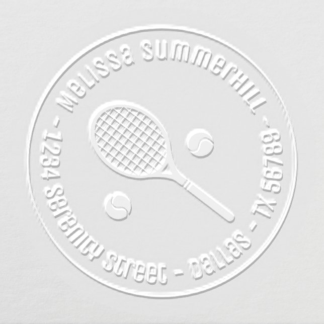 Tennis Racquet Racket and Balls Round Address Embosser (Design)