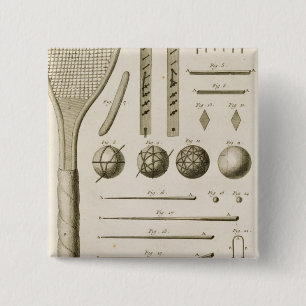 Tennis Racquets and Billiard Cues, from the 'Encyc Pinback Button