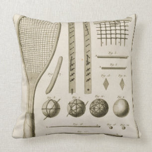 Tennis Racquets and Billiard Cues, from the 'Encyc Throw Pillow