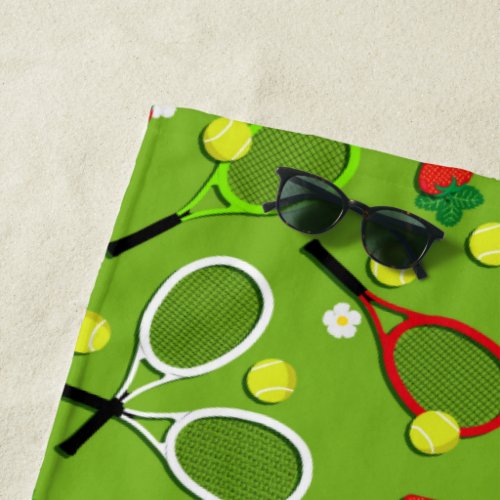 Tennis Racquets and Tennis Balls Sports Patterned Beach Towel