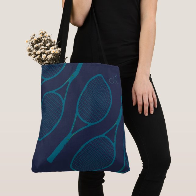 Tennis Racquets Blue Tote Bag (Close Up)