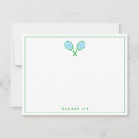 Tennis Racquets Green Blue Custom Name Note Card
