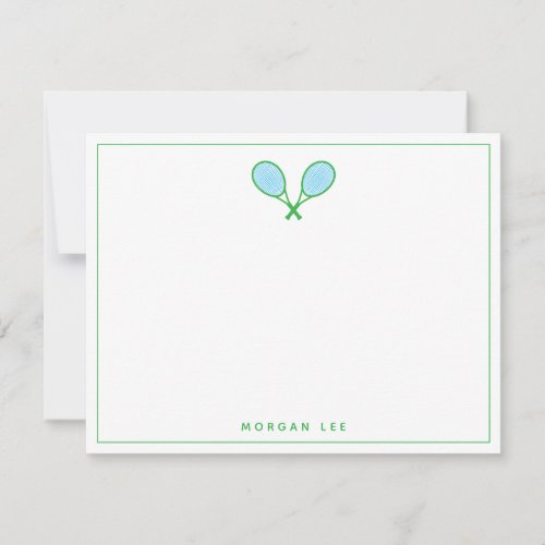 Tennis Racquets Green Blue Custom Name Note Card