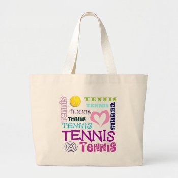 Tennis Repeating Large Tote Bag by PolkaDotTees at Zazzle