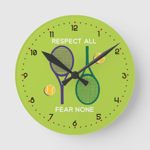 Tennis respect all fear none _ green round clock