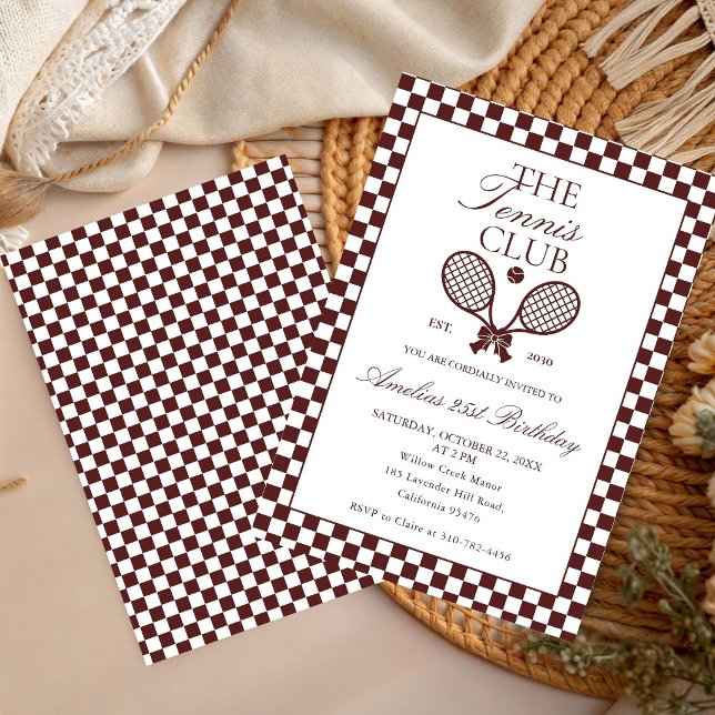  Tennis Retro Old Money  Bow Birthday Invitation (Creator Uploaded)