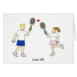 Tennis Romance Love All Cartoon Couple Cards