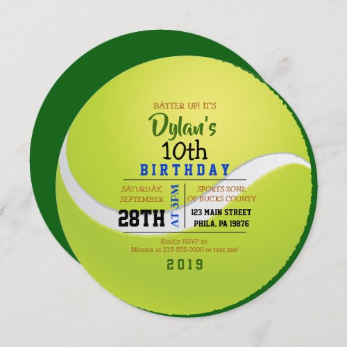 TENNIS ROUND Birthday Party Invitation