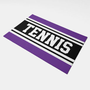 TENNIS Royal Purple Black White Racing Stripes Doormat