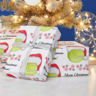 Tennis Santa Ball Merry Christmas & Kid's Name Wrapping Paper