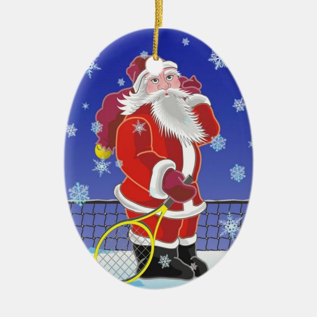 Tennis Santa, Christmas tree, Ceramic Ornament (Front)