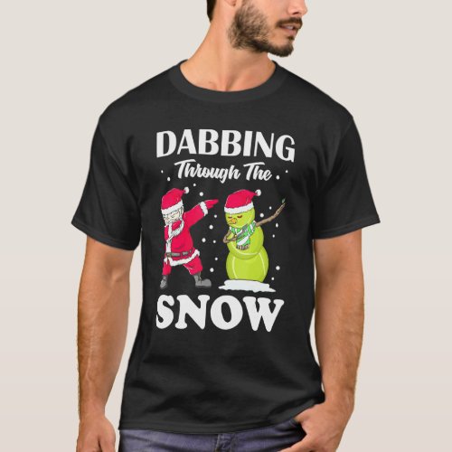 Tennis Santa Claus Dabbing Through The Snow Xmas T_Shirt