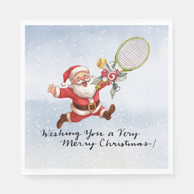 Tennis Santa Claus with Gift for Christmas Napkins (Front)