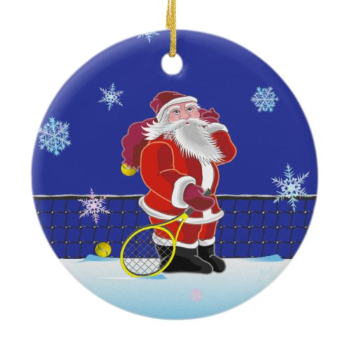 Tennis Santa, Merry Christmas Ceramic Ornament
