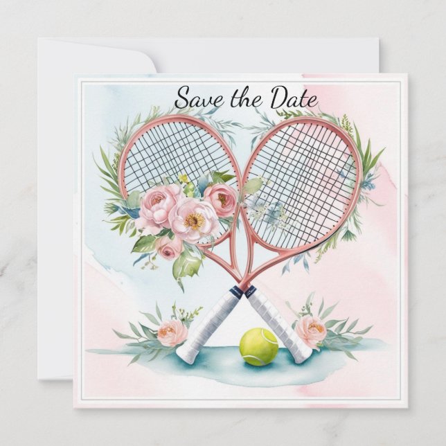 Tennis Save the date for Player wedding watercolor (Front)