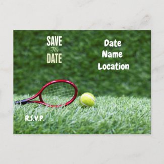 Tennis Save the Date for Tennis Party with racket  Postcard