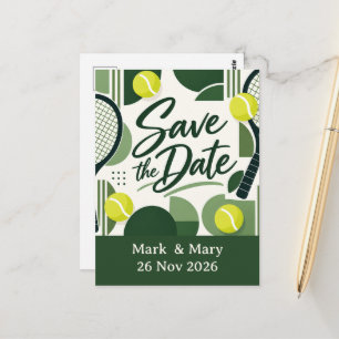 Tennis Save the Date Racket and Ball Design Postcard