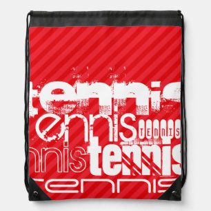 Tennis; Scarlet Red Stripes Drawstring Bag