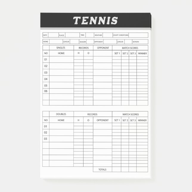 Tennis Score Sheets -Scoring Pad Notes (Front)