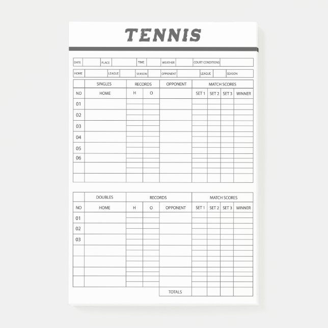 Tennis Score Sheets -Scoring Pad Notes (Front)