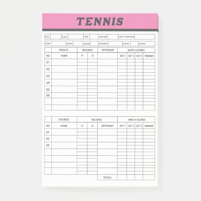 Tennis Score Sheets -Scoring Pad Notes (Front)