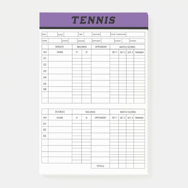 Tennis Score Sheets -Scoring Pad Notes (Front)