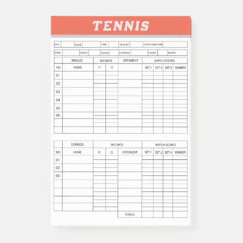 Tennis Score Sheets _Scoring Pad Post_it Notes