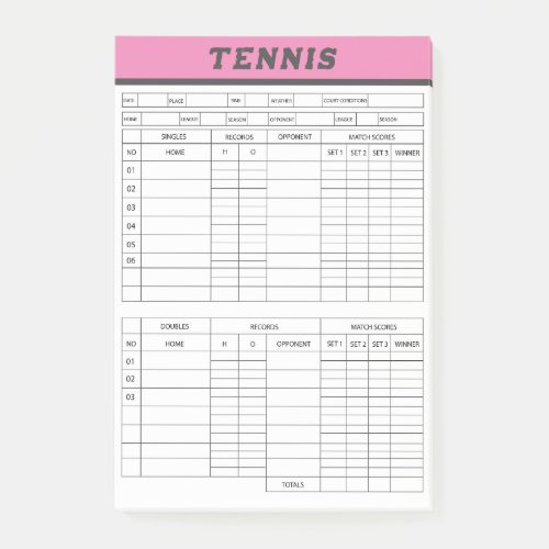 Tennis Score Sheets _Scoring Pad Post_it Notes