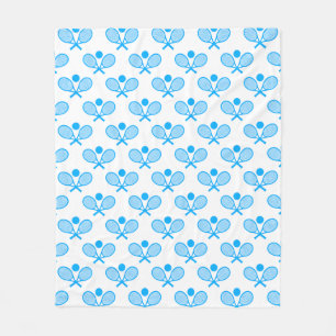 Tennis Seamless Pattern - Blue Racket and Ball on Fleece Blanket