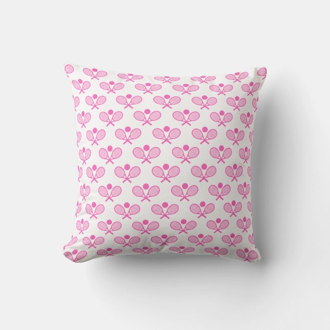 Tennis Seamless Pattern - Pink Racket and Ball on  Throw Pillow (Front)