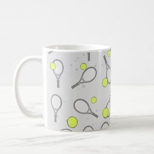Tennis Seamless Pattern _ Racket and Ball on Grey Coffee Mug