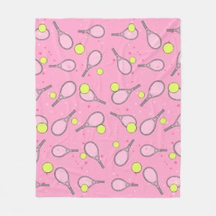 Tennis Seamless Pattern - Racket and Ball on Pink Fleece Blanket