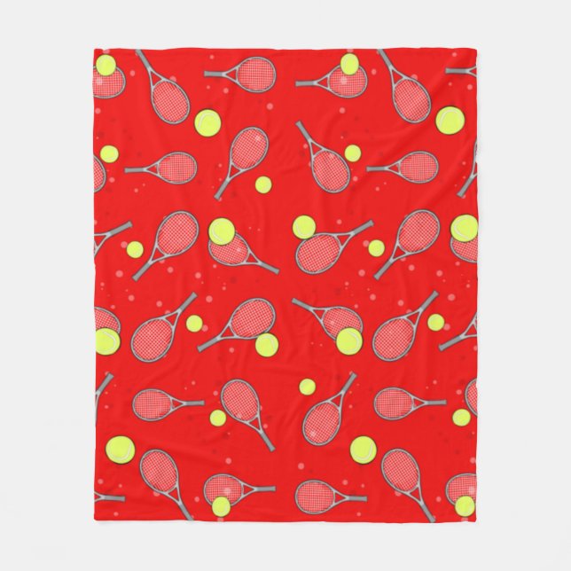Tennis Seamless Pattern - Racket and Ball on Red  Fleece Blanket (Front)