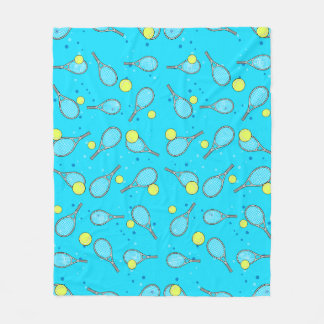 Tennis Seamless Pattern - Racket & Ball on Blue Ba Fleece Blanket