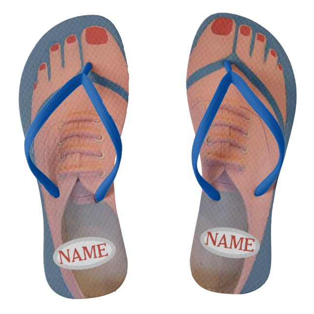 Tennis Shoe, Red Toes, add names,  Flip Flops (Footbed)