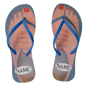 Tennis Shoe  Red Toes  Add Names   Flip Flops by figstreetstudio at Zazzle