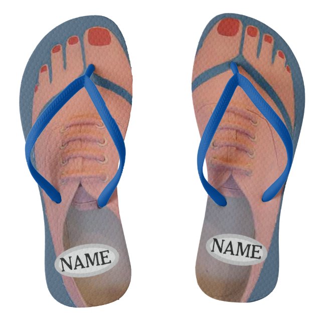 Tennis Shoe, Red Toes, add names,  Flip Flops (Footbed)