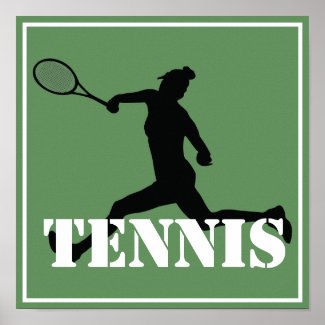 Tennis Silhouette Girl on Green Court Poster