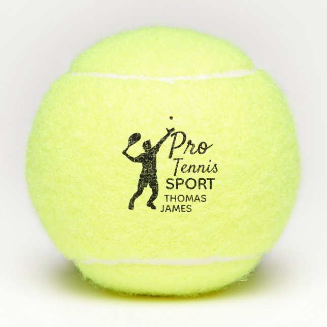 Tennis Silhouette, Pro Tennis Sport, Personalized Tennis Balls (Front)