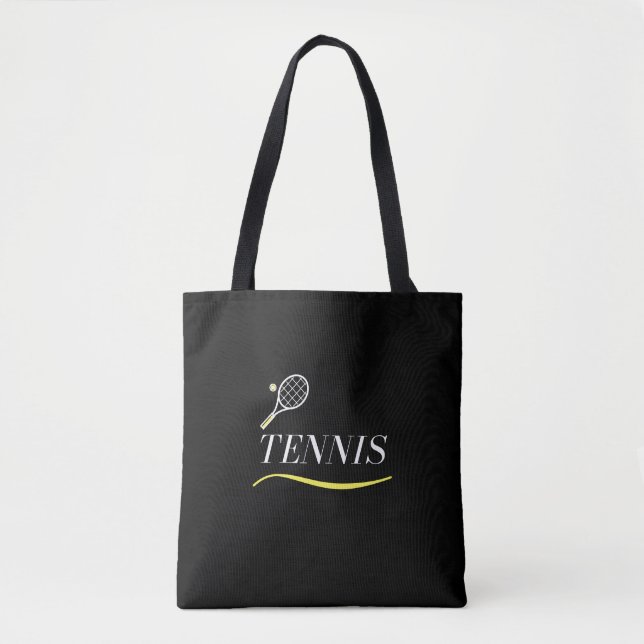 Tennis Simple Word Underlined Racket Ball Black Tote Bag (Front)