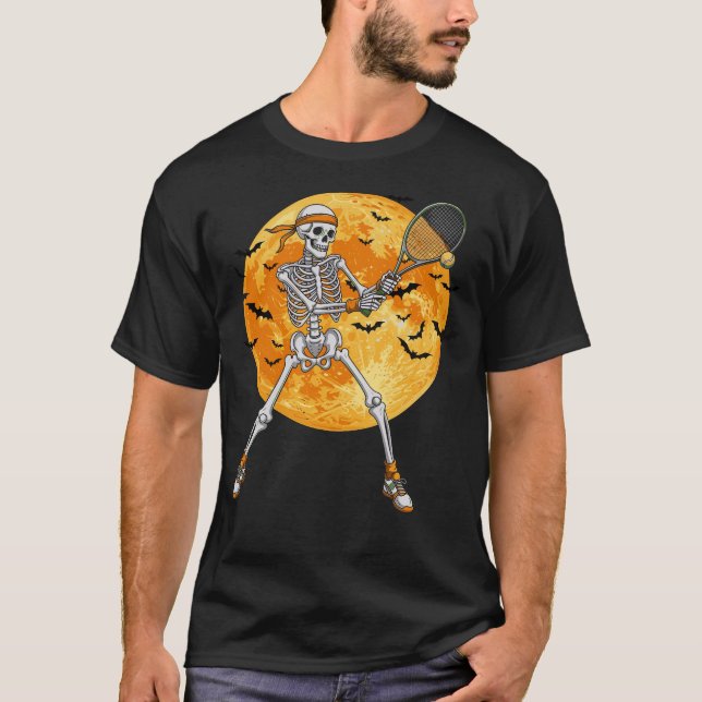 Tennis Skeleton Costume Funny Halloween Tennis  T-Shirt (Front)