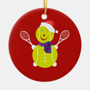 Tennis snowman ceramic ornament