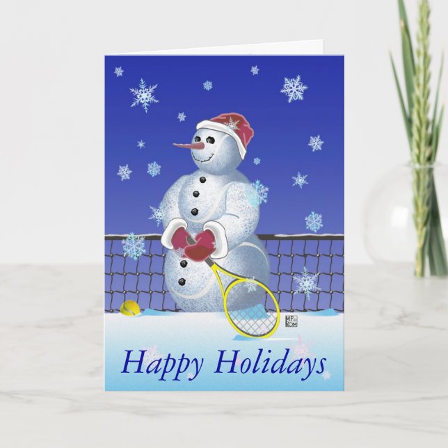 Tennis Snowman Happy Holidays Holiday Card (Front)