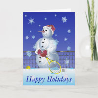 Tennis Snowman Happy Holidays Holiday Card