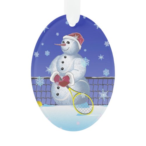Tennis Snowman, Happy Holidays Ornament